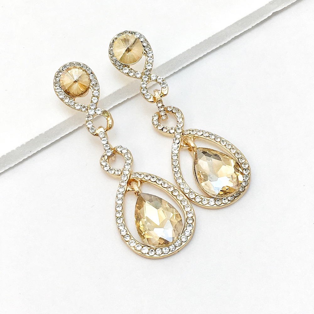 Champagne Crystal Earrings - Picture 2 of 4